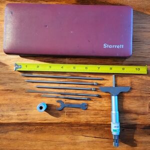 Vtg 94 Starrett #449 Micrometer Depth Gage Machinist Tool Rods Case Wrench